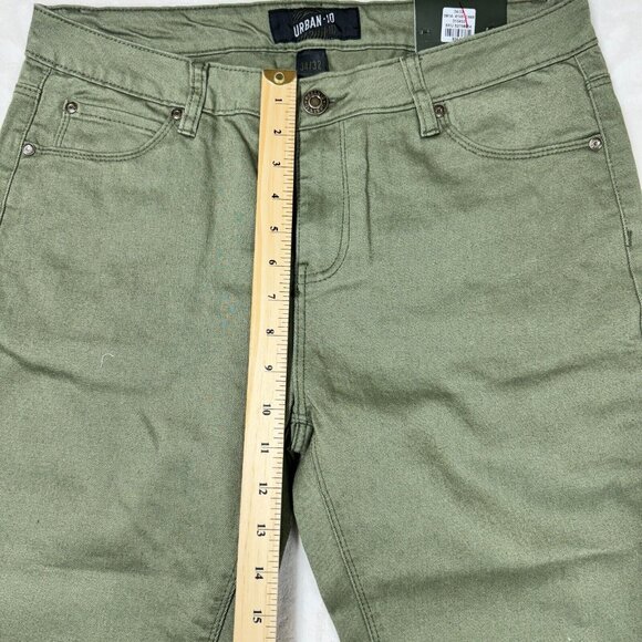 Urban ID Men's 34 Green Distressed Destructed Skinny Jeans - Casual Denim Bottom - Picture 11 of 13